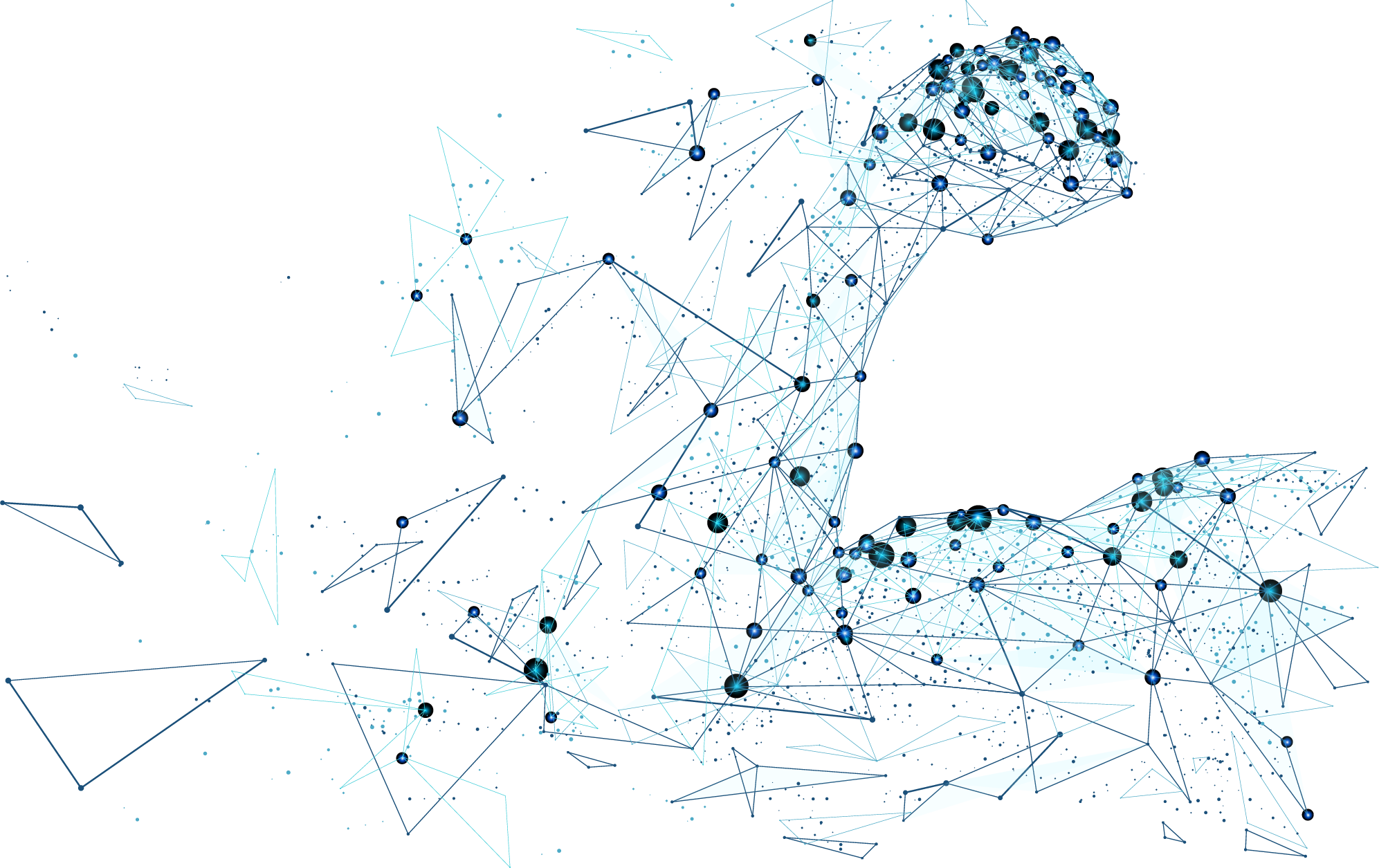Digital network forming a muscle flexing, symbolizing strength in operations, efficiency, and interconnected systems